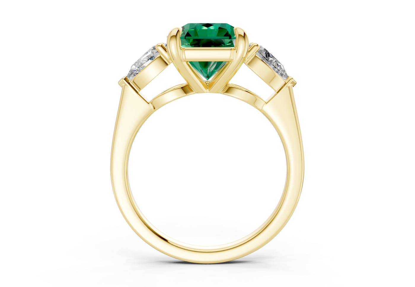 Vine Emerald Gemstone Three Stone Radiant Square Cut 1.8mm Engagement Ring