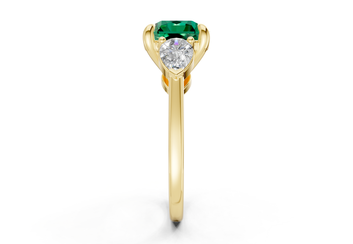 Vine Emerald Gemstone Three Stone Radiant Square Cut 1.8mm Engagement Ring