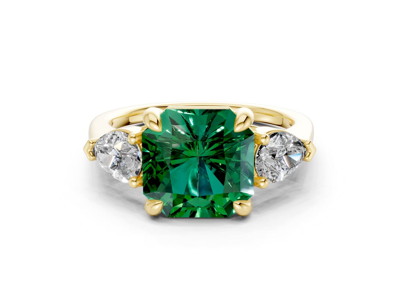 Vine Emerald Gemstone Three Stone Radiant Square Cut 1.8mm Engagement Ring