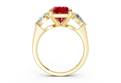 Vine Ruby Gemstone Three Stone Radiant Square Cut 1.8mm Engagement Ring