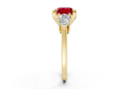 Vine Ruby Gemstone Three Stone Radiant Square Cut 1.8mm Engagement Ring