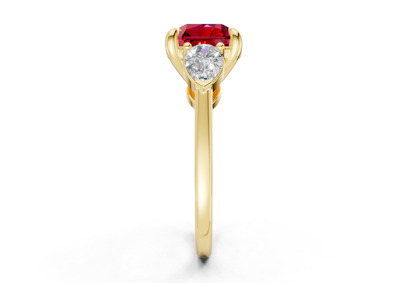 Vine Ruby Gemstone Three Stone Radiant Square Cut 1.8mm Engagement Ring