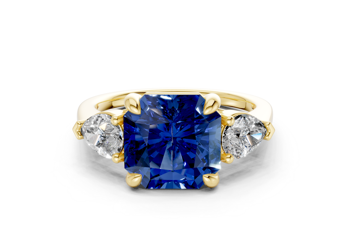 Vine Sapphire Gemstone Three Stone Radiant Square Cut 1.8mm Engagement Ring