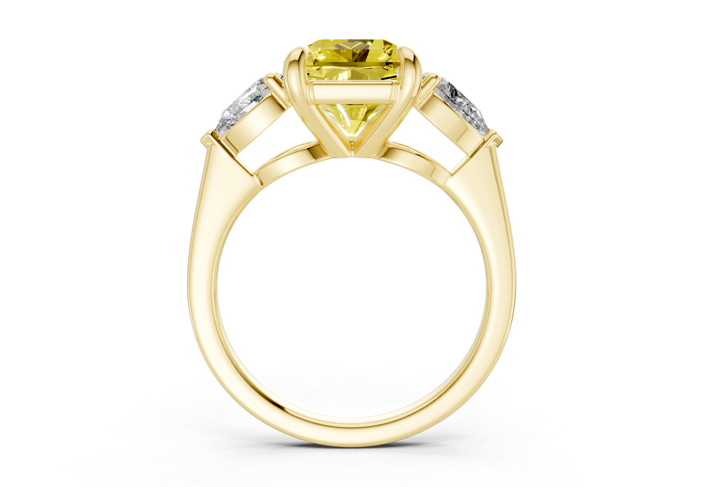 Vine Yellow Diamond Three Stone Radiant Square Cut 1.8mm Engagement Ring