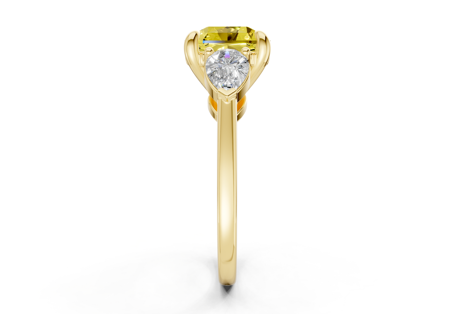 Vine Yellow Diamond Three Stone Radiant Square Cut 1.8mm Engagement Ring