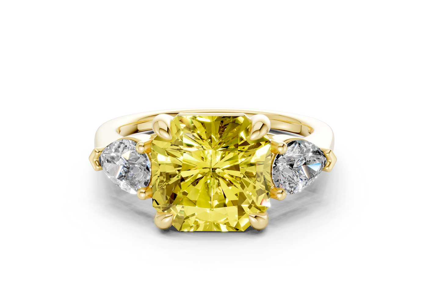Vine Yellow Diamond Three Stone Radiant Square Cut 1.8mm Engagement Ring