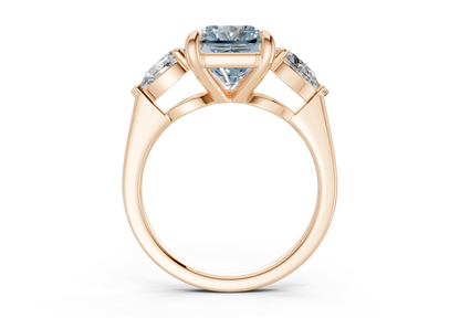 Vine Blue Diamond Three Stone Radiant Square Cut 1.8mm Engagement Ring