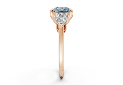 Vine Blue Diamond Three Stone Radiant Square Cut 1.8mm Engagement Ring