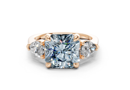 Vine Blue Diamond Three Stone Radiant Square Cut 1.8mm Engagement Ring