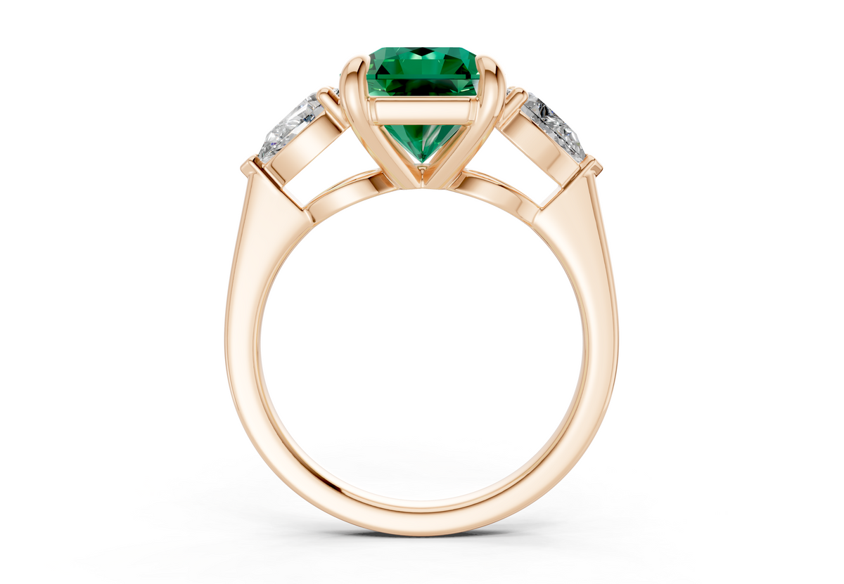 Vine Emerald Gemstone Three Stone Radiant Square Cut 1.8mm Engagement Ring