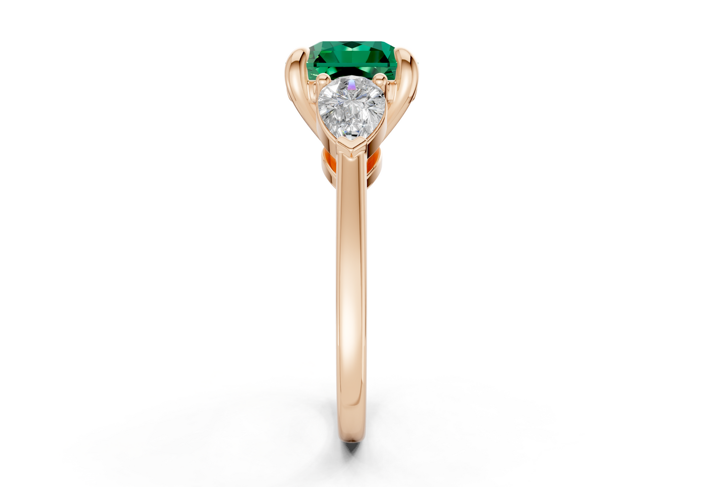 Vine Emerald Gemstone Three Stone Radiant Square Cut 1.8mm Engagement Ring
