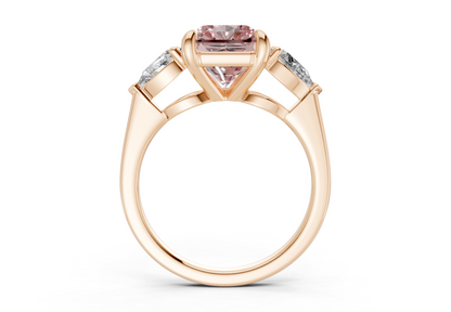 Vine Pink Diamond Three Stone Radiant Square Cut 1.8mm Engagement Ring