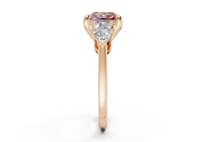 Vine Pink Diamond Three Stone Radiant Square Cut 1.8mm Engagement Ring