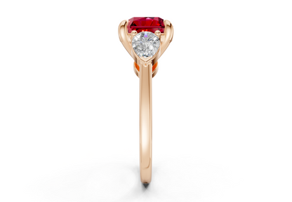 Vine Ruby Gemstone Three Stone Radiant Square Cut 1.8mm Engagement Ring