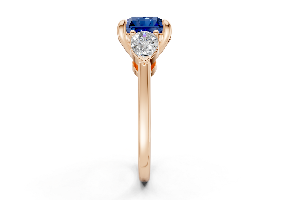 Vine Sapphire Gemstone Three Stone Radiant Square Cut 1.8mm Engagement Ring