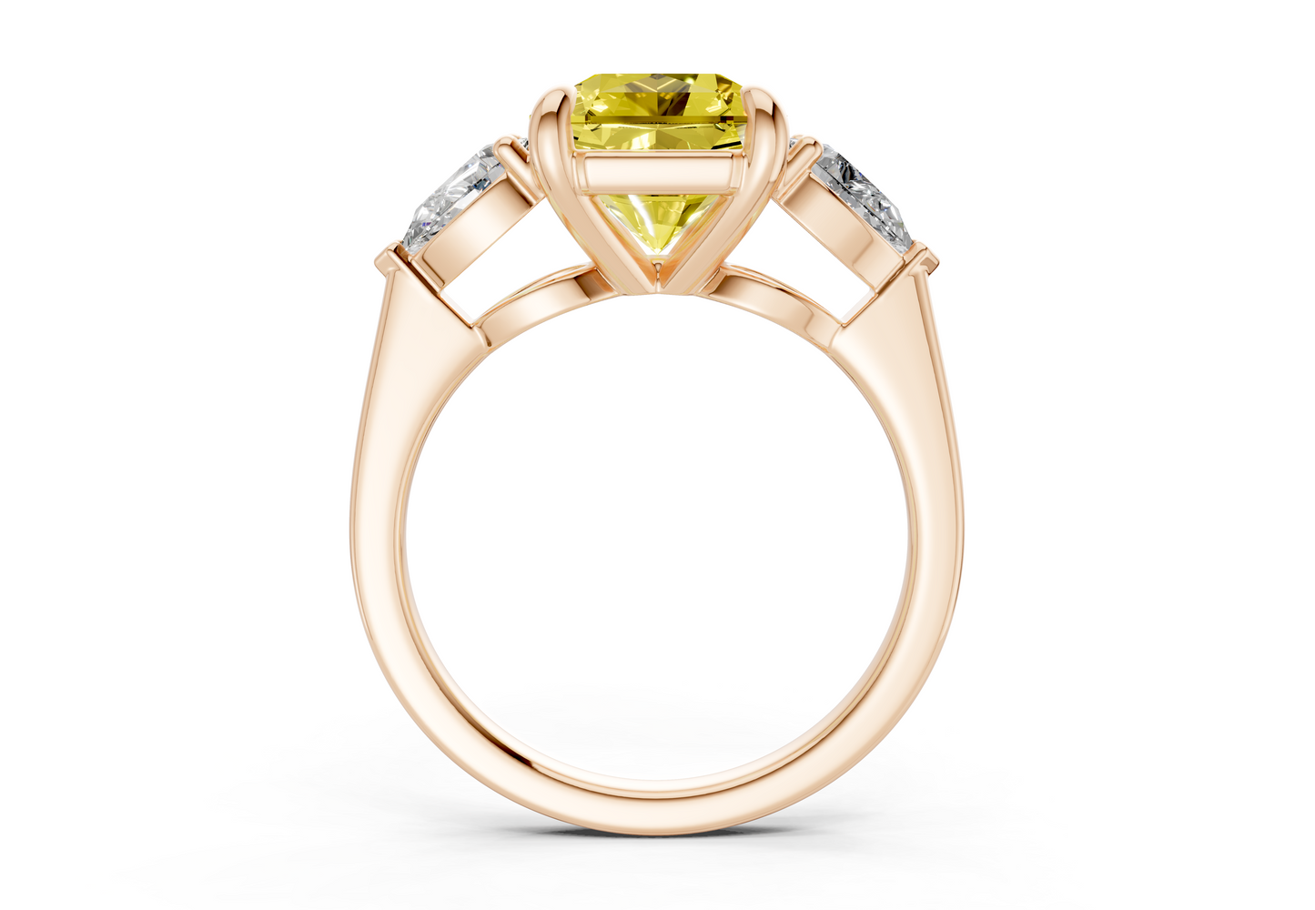 Vine Yellow Diamond Three Stone Radiant Square Cut 1.8mm Engagement Ring