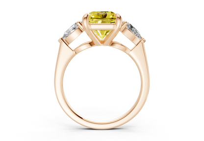 Vine Yellow Diamond Three Stone Radiant Square Cut 1.8mm Engagement Ring