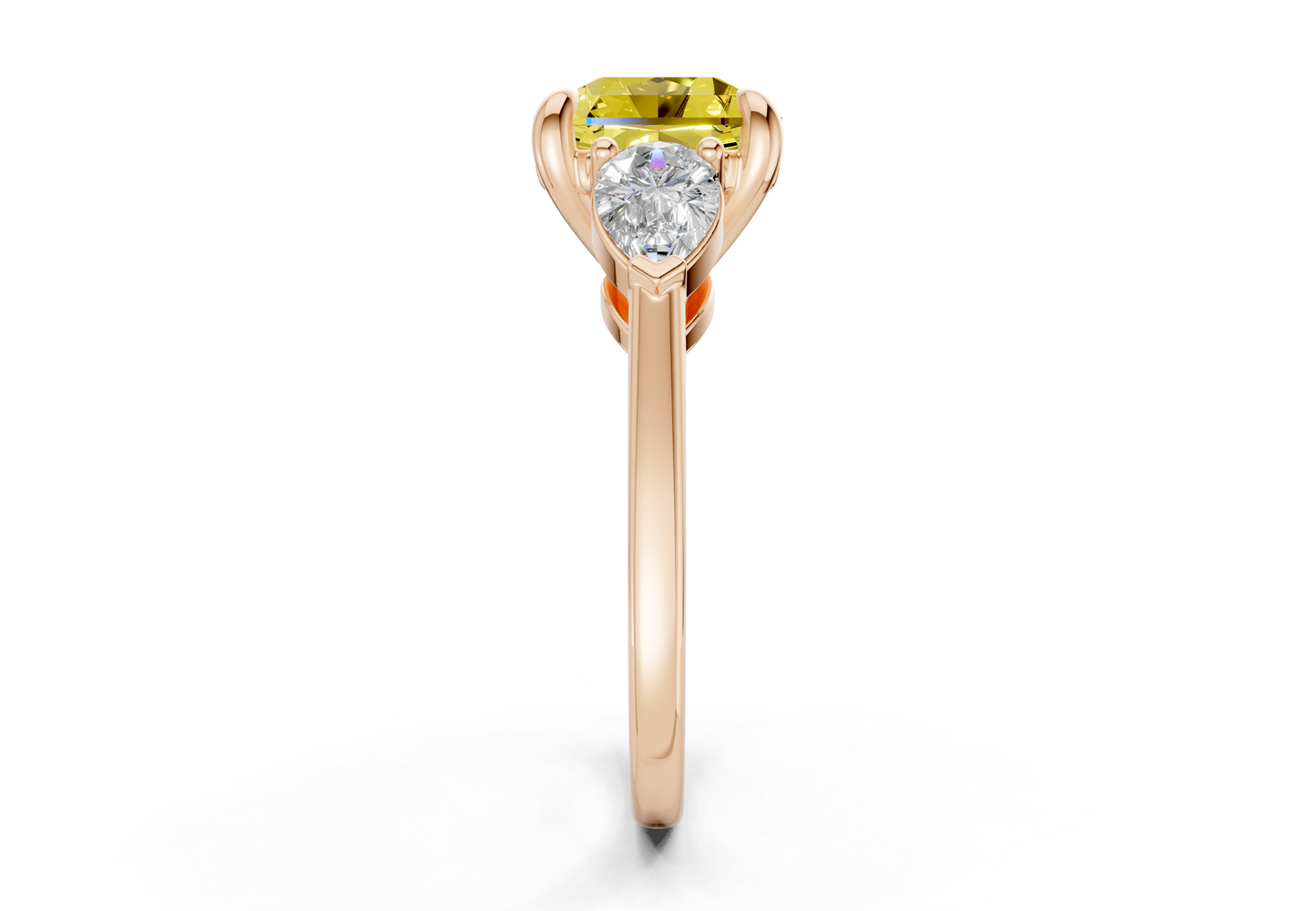 Vine Yellow Diamond Three Stone Radiant Square Cut 1.8mm Engagement Ring