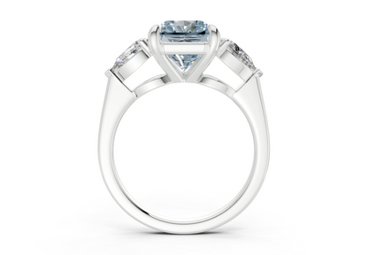 Vine Blue Diamond Three Stone Radiant Square Cut 1.8mm Engagement Ring