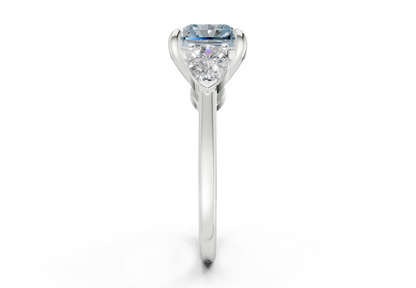 Vine Blue Diamond Three Stone Radiant Square Cut 1.8mm Engagement Ring