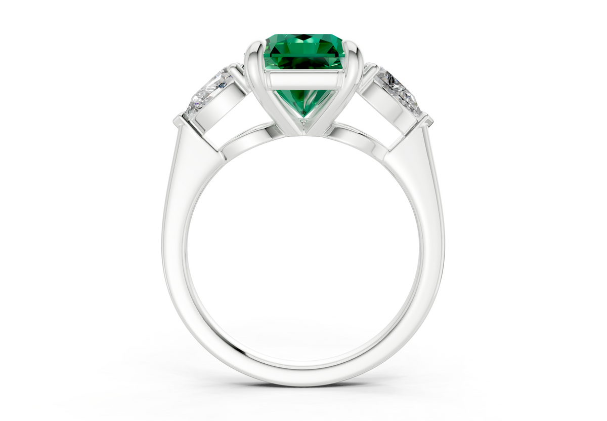 Vine Emerald Gemstone Three Stone Radiant Square Cut 1.8mm Engagement Ring