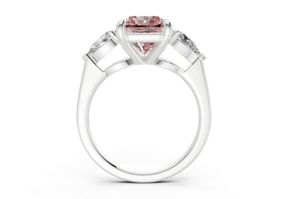 Vine Pink Diamond Three Stone Radiant Square Cut 1.8mm Engagement Ring
