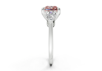 Vine Pink Diamond Three Stone Radiant Square Cut 1.8mm Engagement Ring