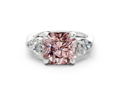 Vine Pink Diamond Three Stone Radiant Square Cut 1.8mm Engagement Ring