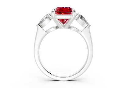 Vine Ruby Gemstone Three Stone Radiant Square Cut 1.8mm Engagement Ring