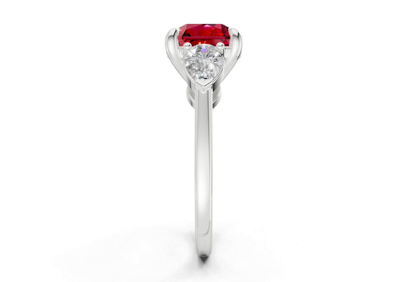 Vine Ruby Gemstone Three Stone Radiant Square Cut 1.8mm Engagement Ring