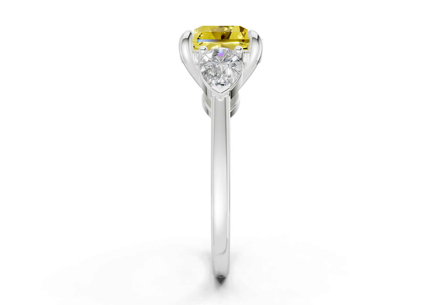 Vine Yellow Diamond Three Stone Radiant Square Cut 1.8mm Engagement Ring