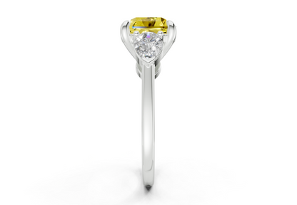 Vine Yellow Diamond Three Stone Radiant Square Cut 1.8mm Engagement Ring