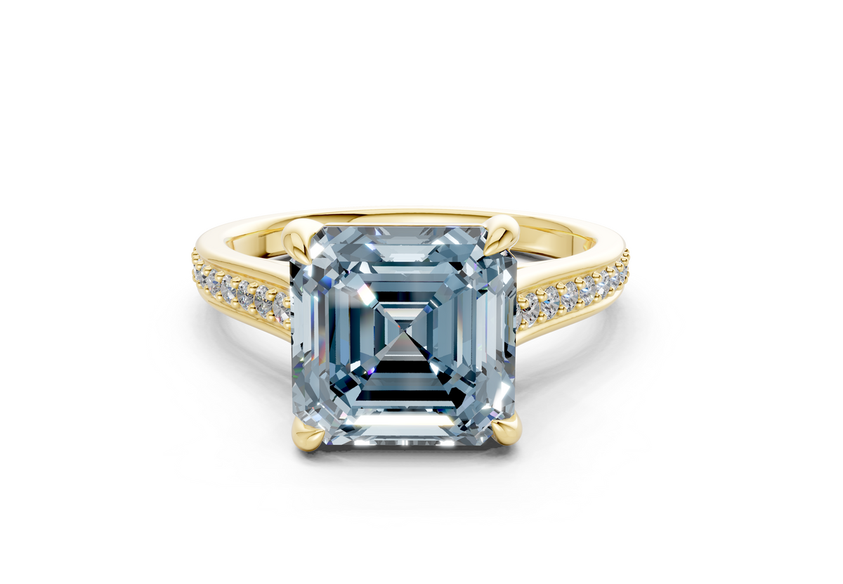 Adeline Blue Diamond Pave Asscher Cut 2mm Engagement Ring