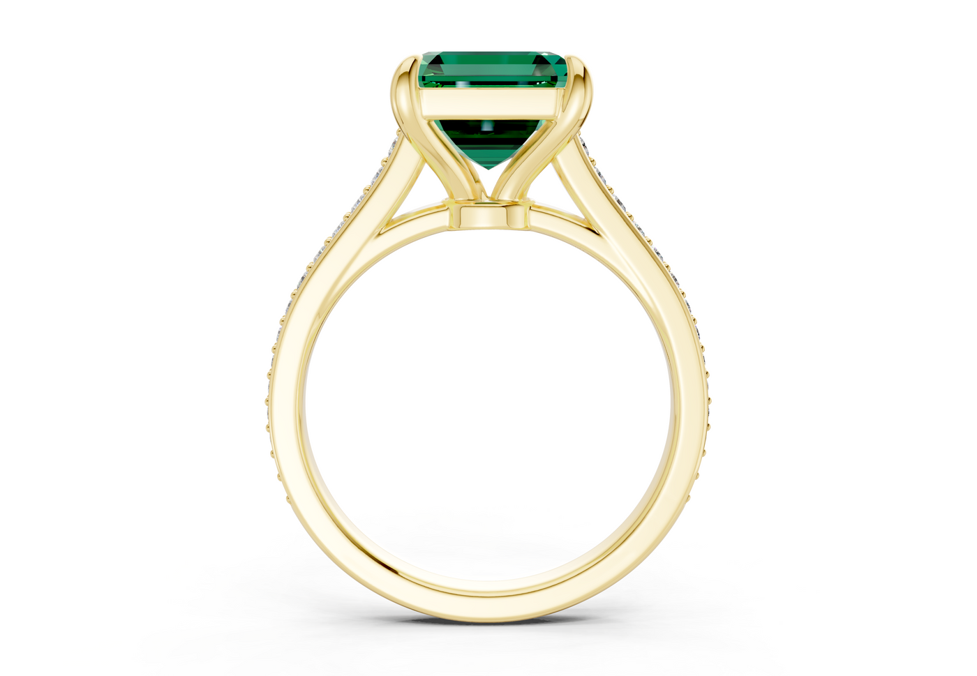 Adeline Emerald Gemstone Pave Asscher Cut 2mm Engagement Ring