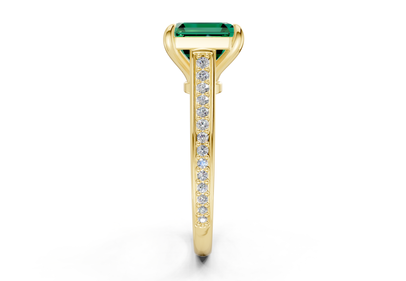 Adeline Emerald Gemstone Pave Asscher Cut 2mm Engagement Ring