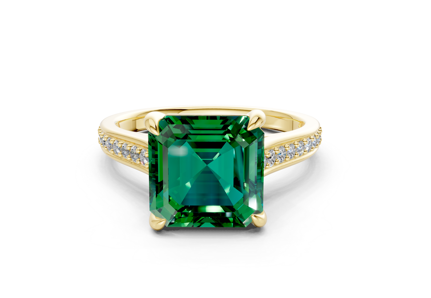 Adeline Emerald Gemstone Pave Asscher Cut 2mm Engagement Ring
