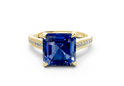 Adeline Sapphire Gemstone Pave Asscher Cut 2mm Engagement Ring