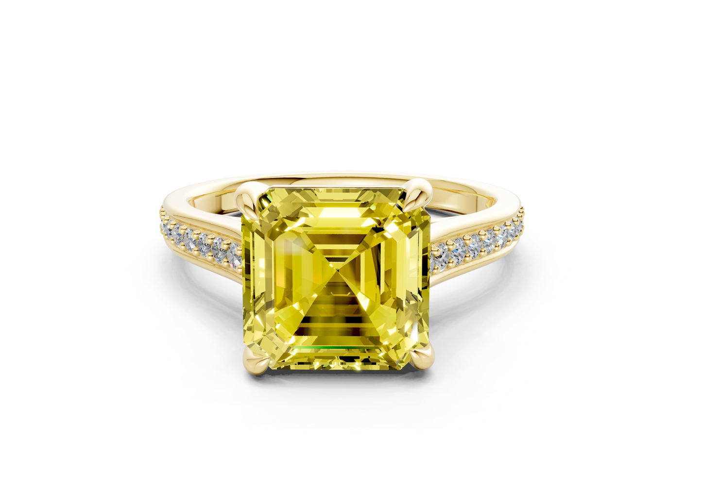 Adeline Yellow Diamond Pave Asscher Cut 2mm Engagement Ring