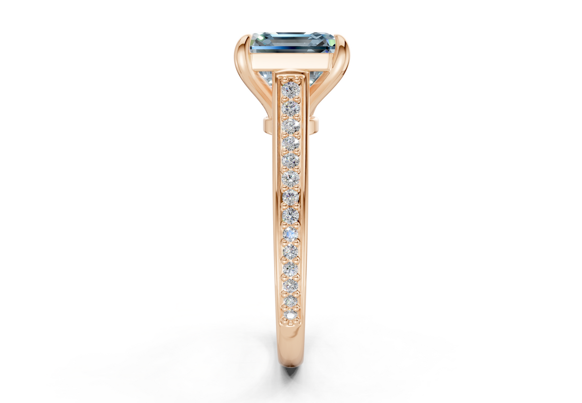 Adeline Blue Diamond Pave Asscher Cut 2mm Engagement Ring
