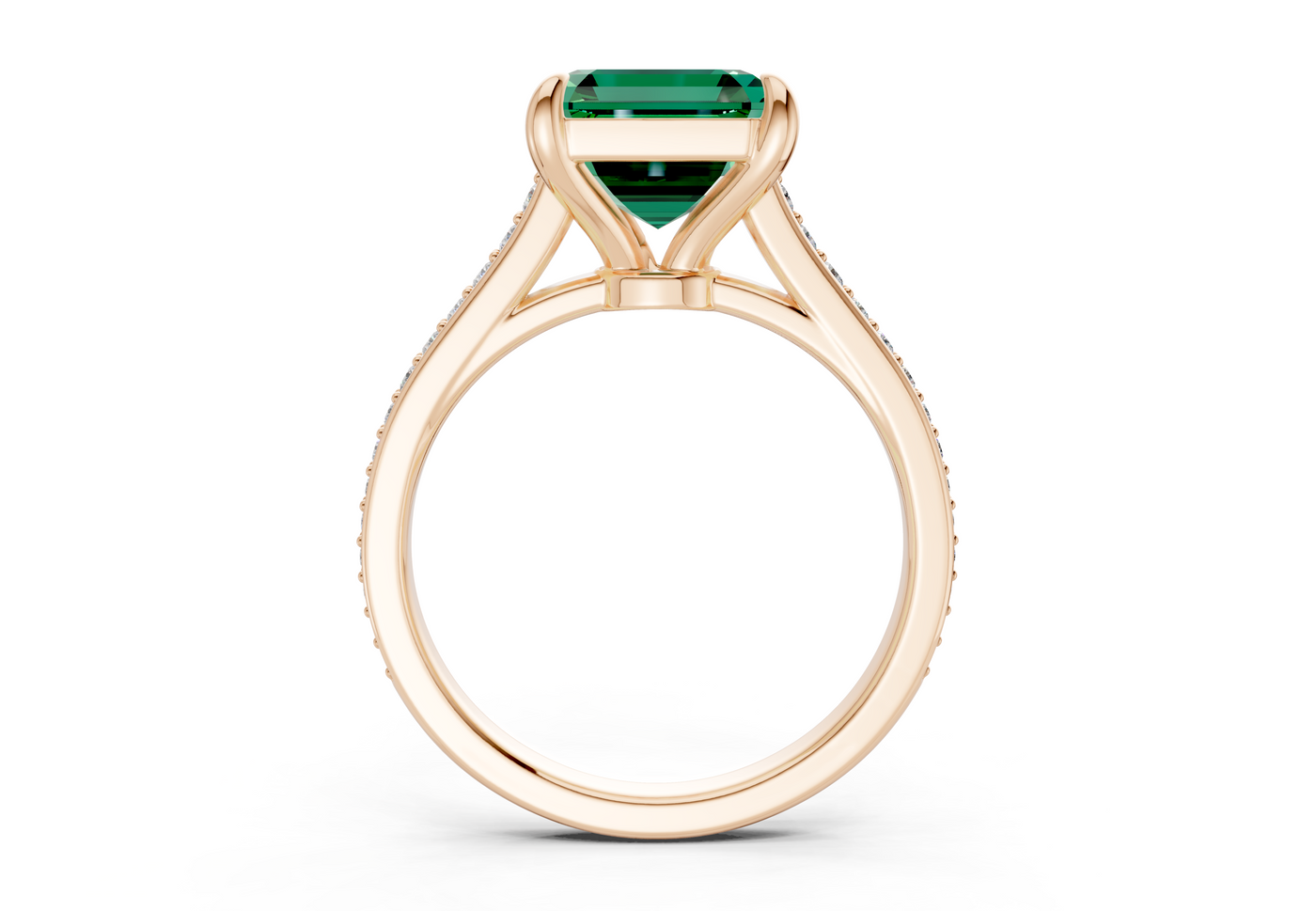 Adeline Emerald Gemstone Pave Asscher Cut 2mm Engagement Ring