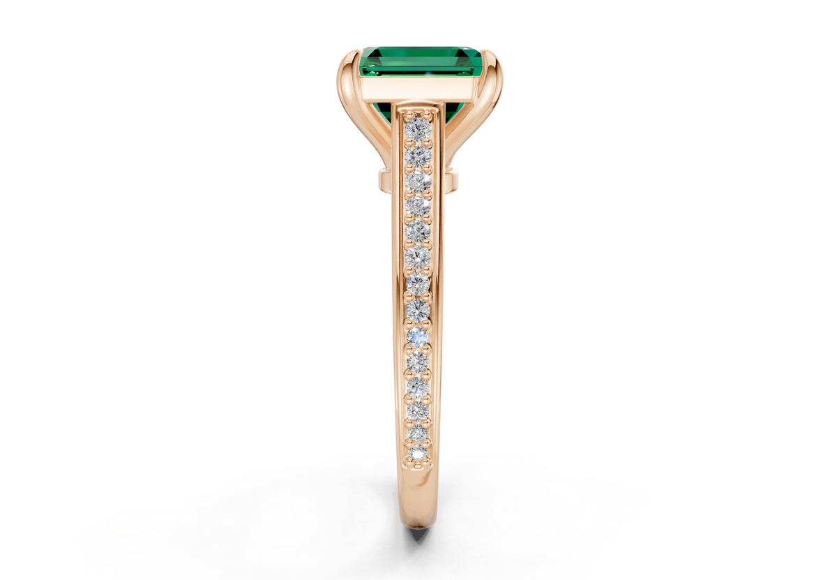Adeline Emerald Gemstone Pave Asscher Cut 2mm Engagement Ring
