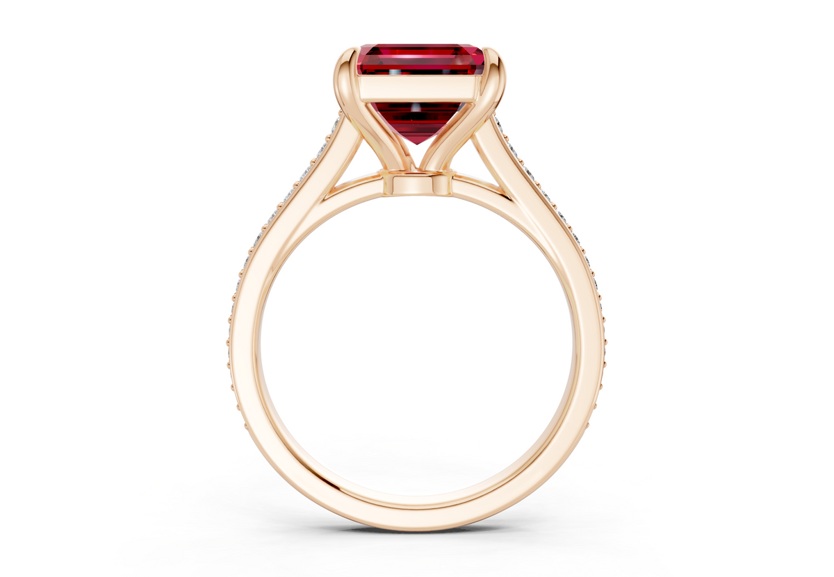 Adeline Ruby Gemstone Pave Asscher Cut 2mm Engagement Ring