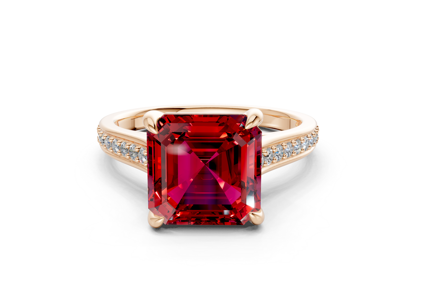 Adeline Ruby Gemstone Pave Asscher Cut 2mm Engagement Ring