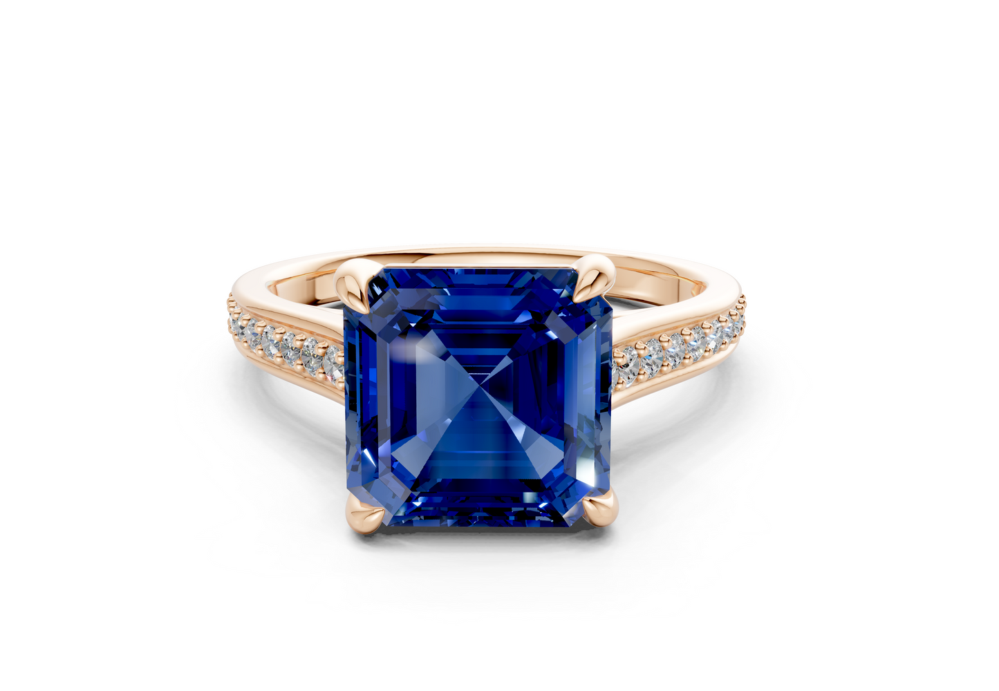 Adeline Sapphire Gemstone Pave Asscher Cut 2mm Engagement Ring
