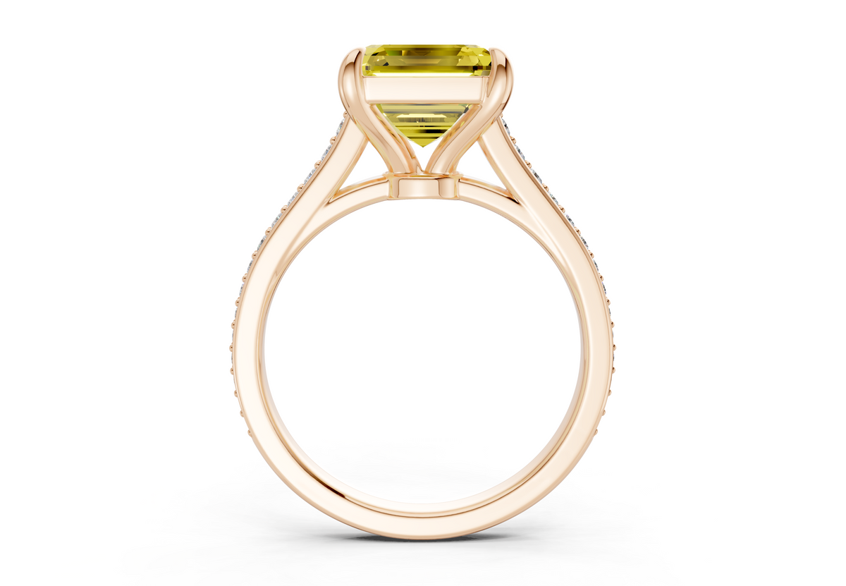 Adeline Yellow Diamond Pave Asscher Cut 2mm Engagement Ring