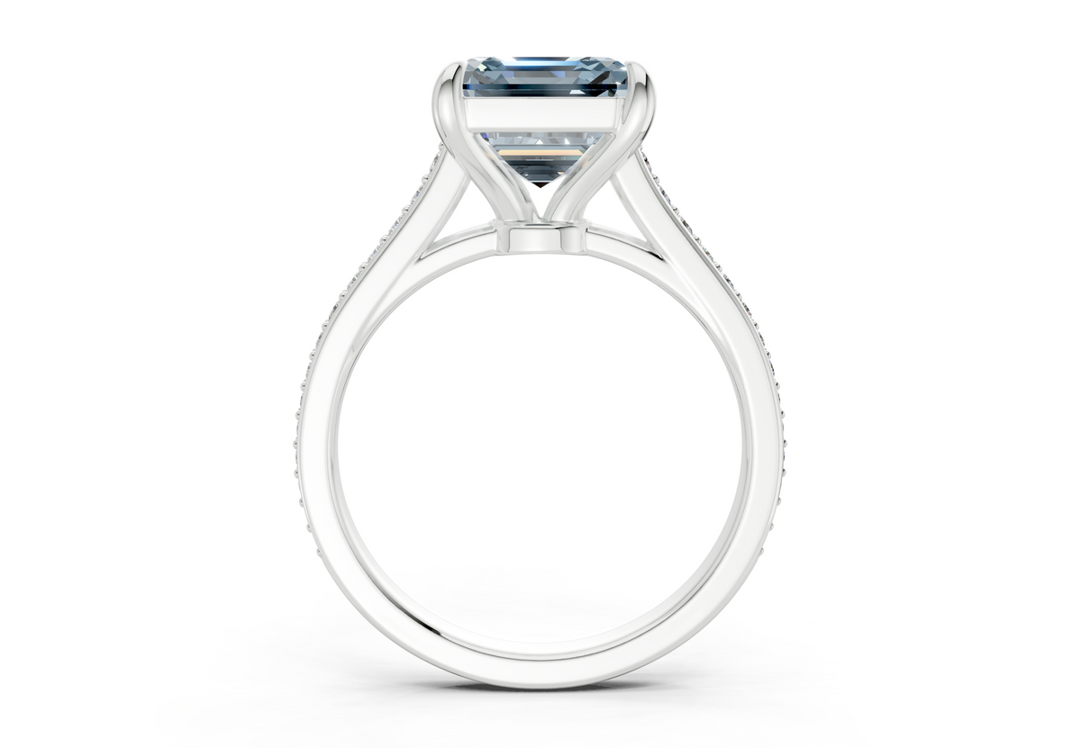 Adeline Blue Diamond Pave Asscher Cut 2mm Engagement Ring
