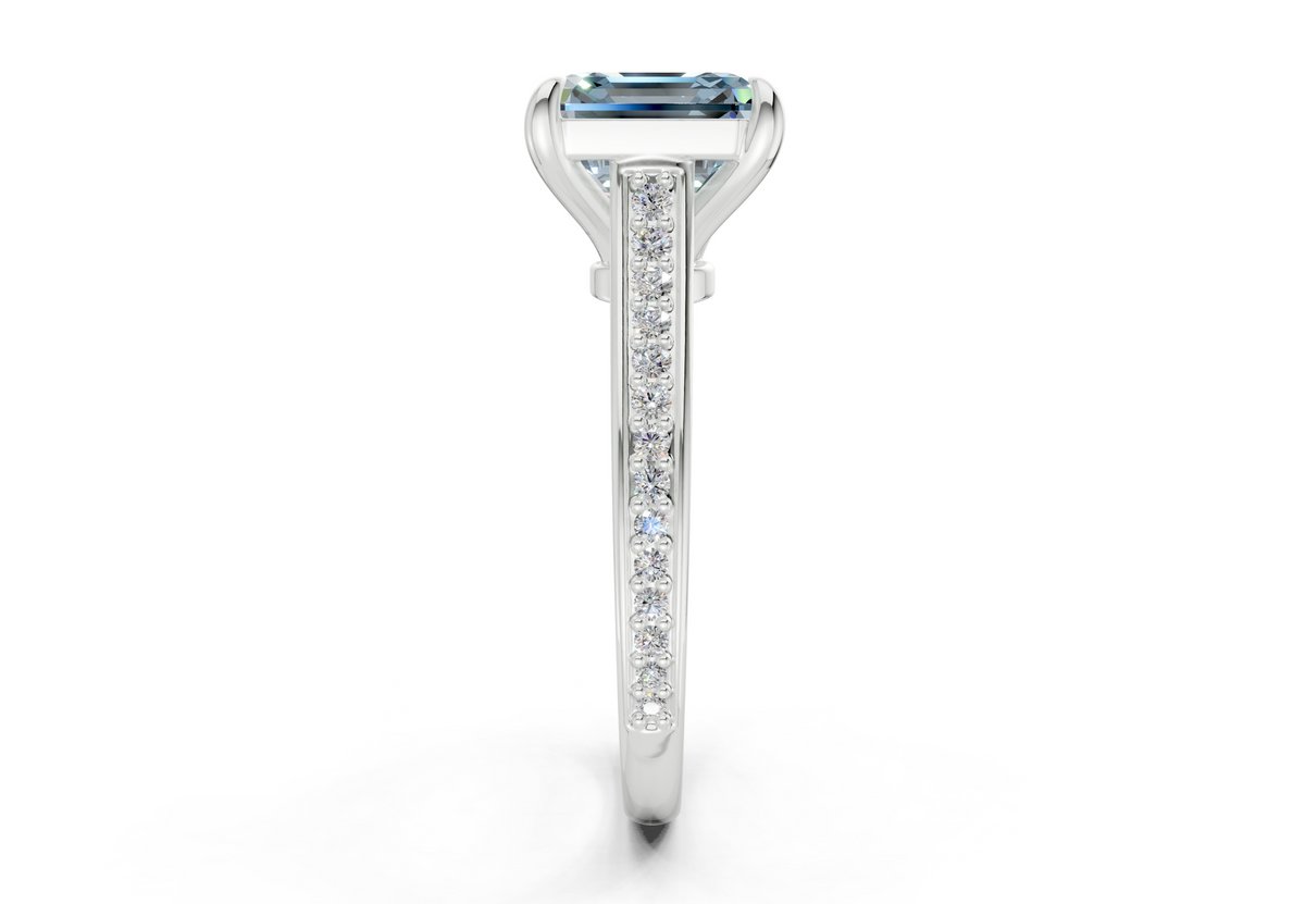 Adeline Blue Diamond Pave Asscher Cut 2mm Engagement Ring