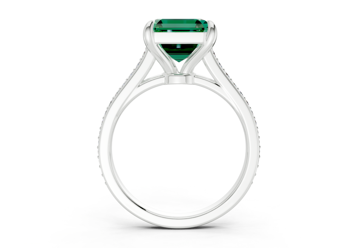 Adeline Emerald Gemstone Pave Asscher Cut 2mm Engagement Ring