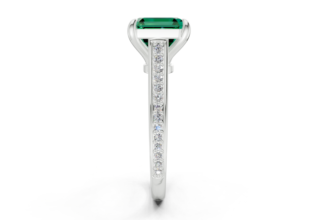 Adeline Emerald Gemstone Pave Asscher Cut 2mm Engagement Ring