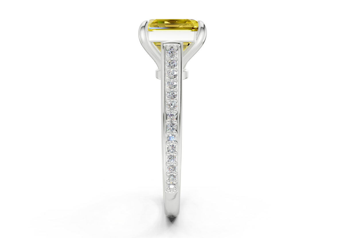Adeline Yellow Diamond Pave Asscher Cut 2mm Engagement Ring